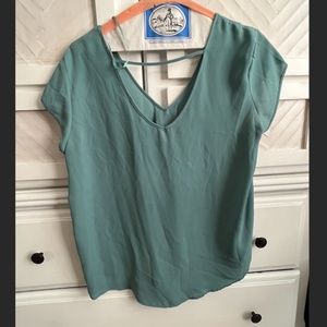 Teal V neck Loose Fit short sleeve blouse